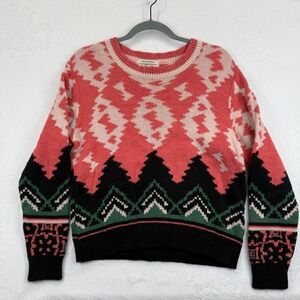 Aldomartins Wool Blend Fair Isle Knit Sweater Pink Black Green Alpaca blend Sz 4